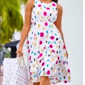Lane Bryant Rainbow Brush Stroke Polka Dot A-lined Dress